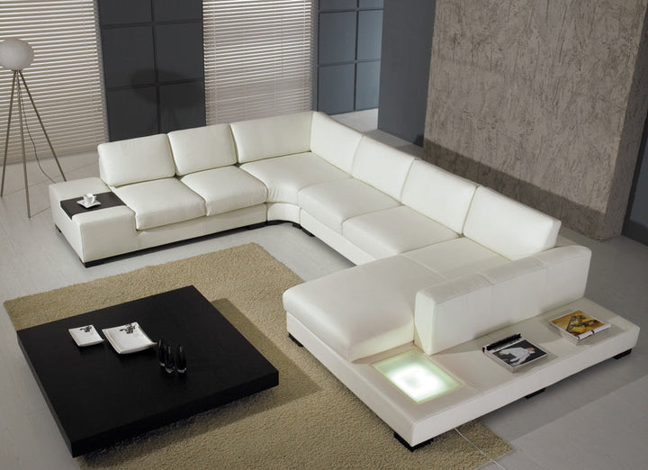 Eco Leather T35 White Leather Sectional Sofa With Lights - MONAVILLA