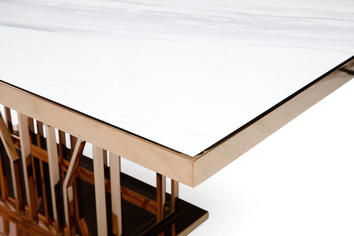 Modrest Marston Modern White Marble & Rosegold Dining Table - MONAVILLA