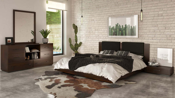 Nova Domus Fantasia Dark Walnut/Dark Grey Bed and Two Nightstands - MONAVILLA