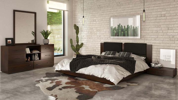 Nova Domus Fantasia Dark Walnut/Dark Grey Bed and Two Nightstands - MONAVILLA