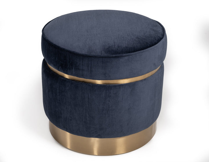 Divani Casa Tenaya Modern Blue Velvet & Gold Ottoman - MONAVILLA