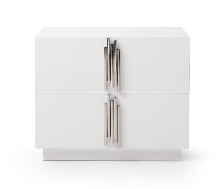 Modrest Token Modern White & Stainless Steel Nightstand - MONAVILLA