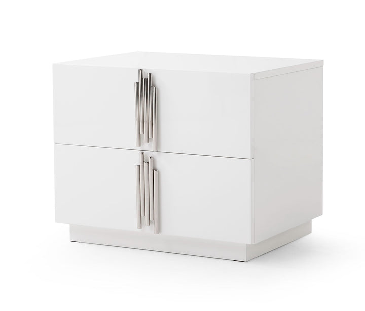 Modrest Token Modern White & Stainless Steel Nightstand - MONAVILLA