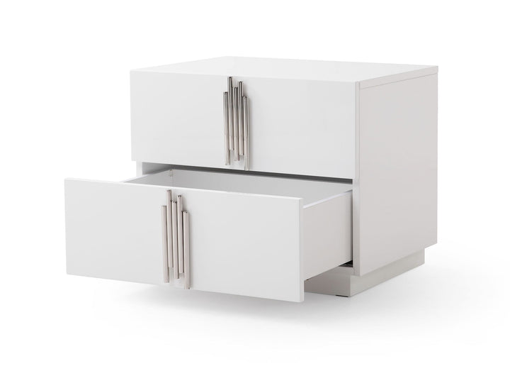 Modrest Token Modern White & Stainless Steel Nightstand - MONAVILLA