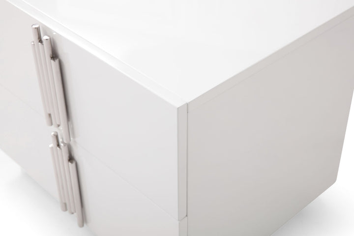 Modrest Token Modern White & Stainless Steel Nightstand - MONAVILLA