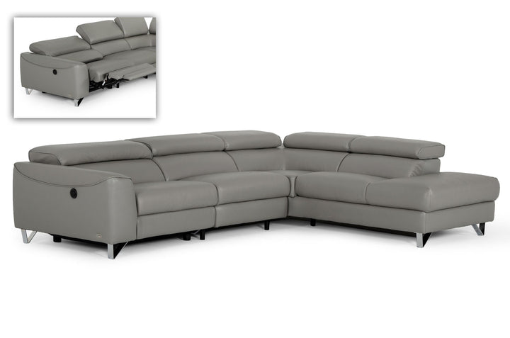 Divani Casa Versa Modern Grey Teco Leather Right Facing Sectional Sofa with Recliner - MONAVILLA