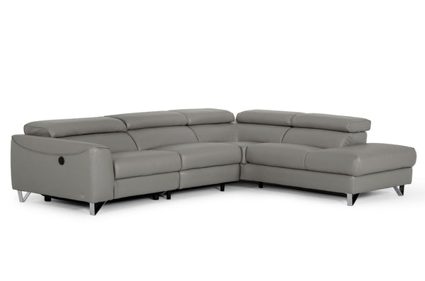 Divani Casa Versa Modern Grey Teco Leather Right Facing Sectional Sofa with Recliner - MONAVILLA