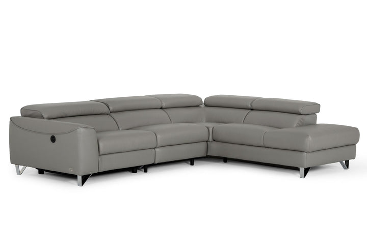 Divani Casa Versa Modern Grey Teco Leather Right Facing Sectional Sofa with Recliner - MONAVILLA