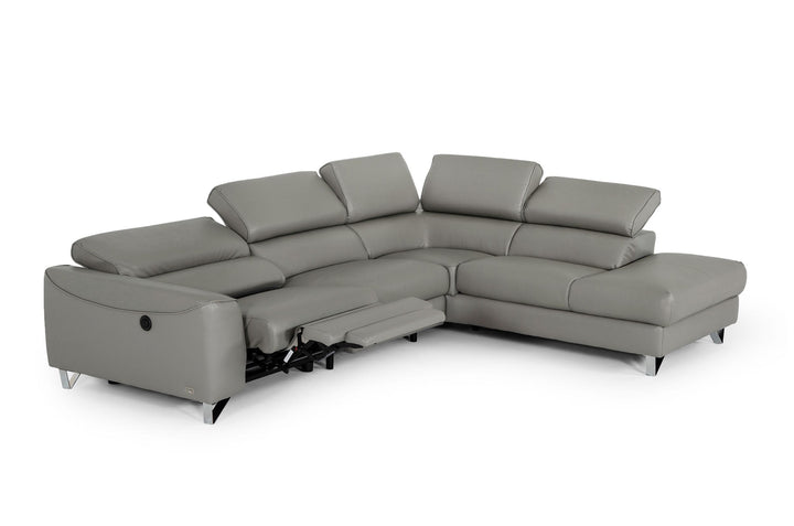 Divani Casa Versa Modern Grey Teco Leather Right Facing Sectional Sofa with Recliner - MONAVILLA