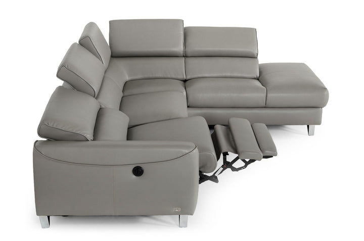 Divani Casa Versa Modern Grey Teco Leather Right Facing Sectional Sofa with Recliner - MONAVILLA