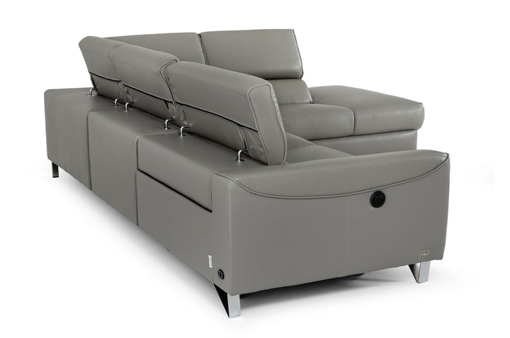 Divani Casa Versa Modern Grey Teco Leather Right Facing Sectional Sofa with Recliner - MONAVILLA