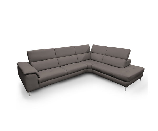 Coronelli Collezioni Viola Italian Contemporary Grey Leather Right Facing Sectional Sofa - MONAVILLA