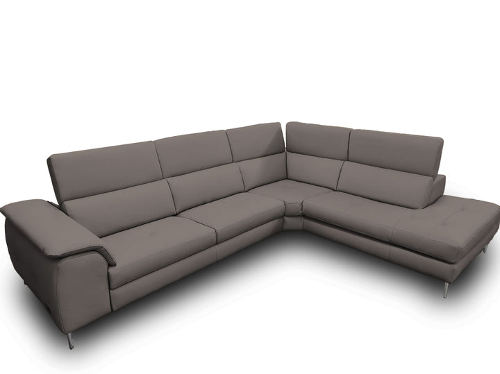 Coronelli Collezioni Viola Italian Contemporary Grey Leather Right Facing Sectional Sofa - MONAVILLA