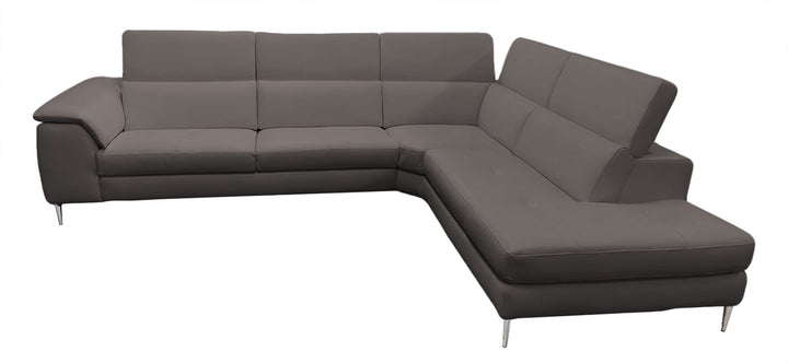 Coronelli Collezioni Viola Italian Contemporary Grey Leather Right Facing Sectional Sofa - MONAVILLA