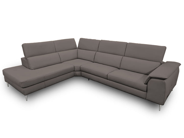 Coronelli Collezioni Viola Italian Contemporary Grey Leather Left Facing Sectional Sofa - MONAVILLA