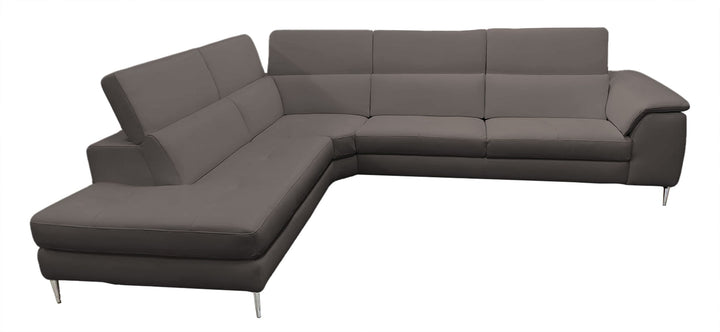 Coronelli Collezioni Viola Italian Contemporary Grey Leather Left Facing Sectional Sofa - MONAVILLA