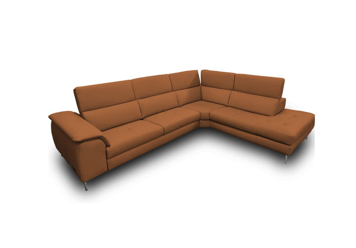 Coronelli Collezioni Viola Italian Contemporary Cognac Leather Right Facing Sectional Sofa - MONAVILLA