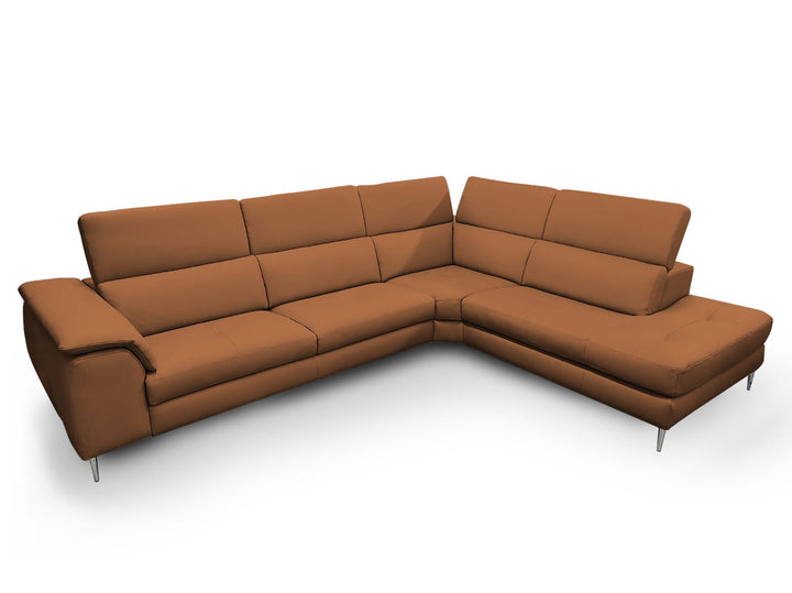 Coronelli Collezioni Viola Italian Contemporary Cognac Leather Right Facing Sectional Sofa - MONAVILLA