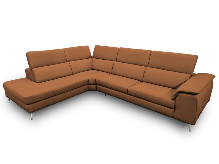 Coronelli Collezioni Viola Italian Contemporary Cognac Leather Left Facing Sectional Sofa - MONAVILLA