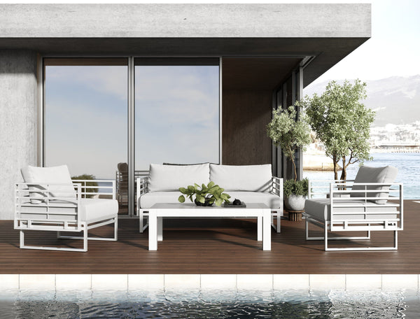 Renava Wharf Outdoor Light Grey and White Sofa Set - MONAVILLA