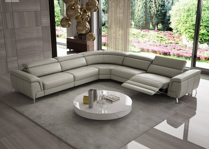 Coronelli Collezioni Wonder Italian Modern Grey Leather Sectional Sofa with Recliners - MONAVILLA