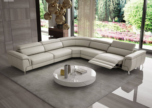 Coronelli Collezioni Wonder Italian Modern Light Taupe Leather Sectional Sofa with Recliners - MONAVILLA